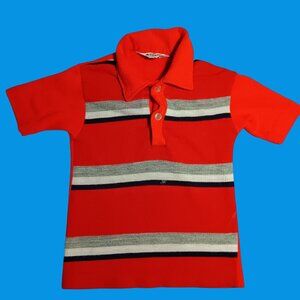 Vintage 1970's Boys Polo Shirt 2t True Vtg 70s CAMPUS RED/Gray Stripe  USA